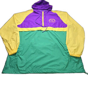 Vintage Style Colorblock Windbreaker Breaker Jacket Mardi Gras Pullover Mens L